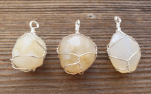 Load image into Gallery viewer, LIGHT YELLOW AGATE Wire Cage Wrapped Tumbled Stone Pendant Stone Natural Gemstone