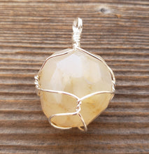 Load image into Gallery viewer, LIGHT YELLOW AGATE Wire Cage Wrapped Tumbled Stone Pendant Stone Natural Gemstone