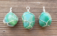 Load image into Gallery viewer, GREEN AGATE Wire Cage Wrapped Tumbled Stone Pendant Stone Natural Gemstone