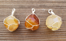 Load image into Gallery viewer, YELLOW CARNELIAN Wire Cage Wrapped Tumbled Stone Pendant Stone Natural Gemstone
