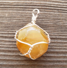 Load image into Gallery viewer, YELLOW CARNELIAN Wire Cage Wrapped Tumbled Stone Pendant Stone Natural Gemstone