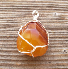 Load image into Gallery viewer, YELLOW CARNELIAN Wire Cage Wrapped Tumbled Stone Pendant Stone Natural Gemstone