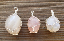 Load image into Gallery viewer, ROSE QUARTZ Wire Cage Wrapped Tumbled Stone Pendant Stone Natural Gemstone