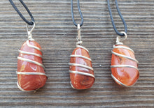 Load image into Gallery viewer, CARNELIAN Spiral Wrapped Tumbled Stone Pendant Gemstone