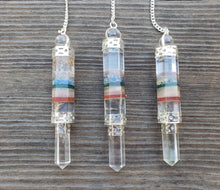 Load image into Gallery viewer, Natural 7 CHAKRA BONDED With QUARTZ Gemstone 3 Stone Wand Pendulum (One)