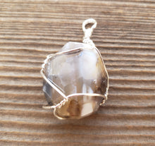 Load image into Gallery viewer, BANDED/GREY AGATE Wire Cage Wrapped Tumbled Stone Pendant Stone Natural Gemstone