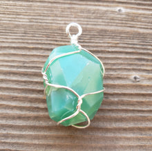 Load image into Gallery viewer, GREEN AGATE Wire Cage Wrapped Tumbled Stone Pendant Stone Natural Gemstone