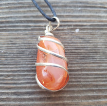 Load image into Gallery viewer, CARNELIAN Spiral Wrapped Tumbled Stone Pendant Gemstone