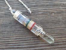 Load image into Gallery viewer, Natural 7 CHAKRA BONDED With QUARTZ Gemstone 3 Stone Wand Pendulum (One)