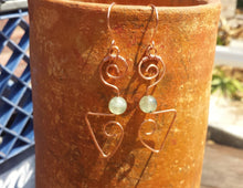 Load image into Gallery viewer, WIRE WRAPPED EARRINGS Prehnite in Hand Hammered Copper Handmade