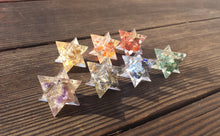 Load image into Gallery viewer, 7 CHAKRA MERKABA SET Complete Orgone Gemstone Merkaba Star Set Orgone (30-32mm stars)