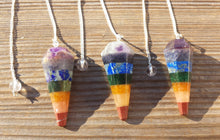 Load image into Gallery viewer, 7 CHAKRA BONDED Natural Stone Gemstone Faceted Pendulum