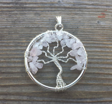 Load image into Gallery viewer, ROSE QUARTZ Tree Of Life Wire Wrapped Pendant Stone Natural Gemstone