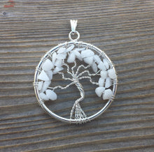 Load image into Gallery viewer, WHITE AGATE Tree Of Life Wire Wrapped Pendant Stone Natural Gemstone