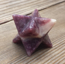 Load image into Gallery viewer, Large (50mm) LEPIDOLITE Natural Gemstone Merkaba Star (One)