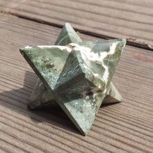 Load image into Gallery viewer, Large (50mm) VASONITE (VESUVIANITE) Natural Gemstone Merkaba Star (One)