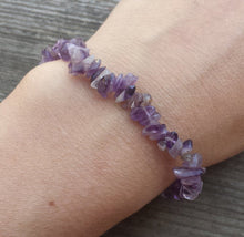 Load image into Gallery viewer, AMETHYST Natural Stone Gemstone Stretchy Chip Bracelet