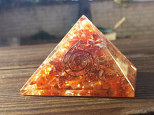 Load image into Gallery viewer, HUGE (70-75mm) 7 CHAKRA Complete Orgone Gemstone Pyramid Set Extra Large Pyramids Orgone