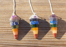 Load image into Gallery viewer, 7 CHAKRA BONDED Natural Stone Gemstone Faceted Pendulum