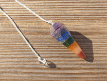 Load image into Gallery viewer, 7 CHAKRA BONDED Natural Stone Gemstone Faceted Pendulum