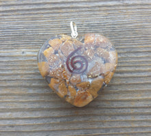 Load image into Gallery viewer, ORGONE YELLOW JASPER Gemstone Heart Shaped Pendant Orgone (One)