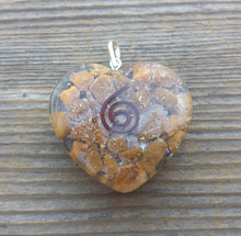 Load image into Gallery viewer, ORGONE YELLOW JASPER Gemstone Heart Shaped Pendant Orgone (One)