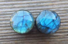 Load image into Gallery viewer, RARE! Pair of Real LABRADORITE Plugs Gauges Body Jewelry Double Flared - Pick Size